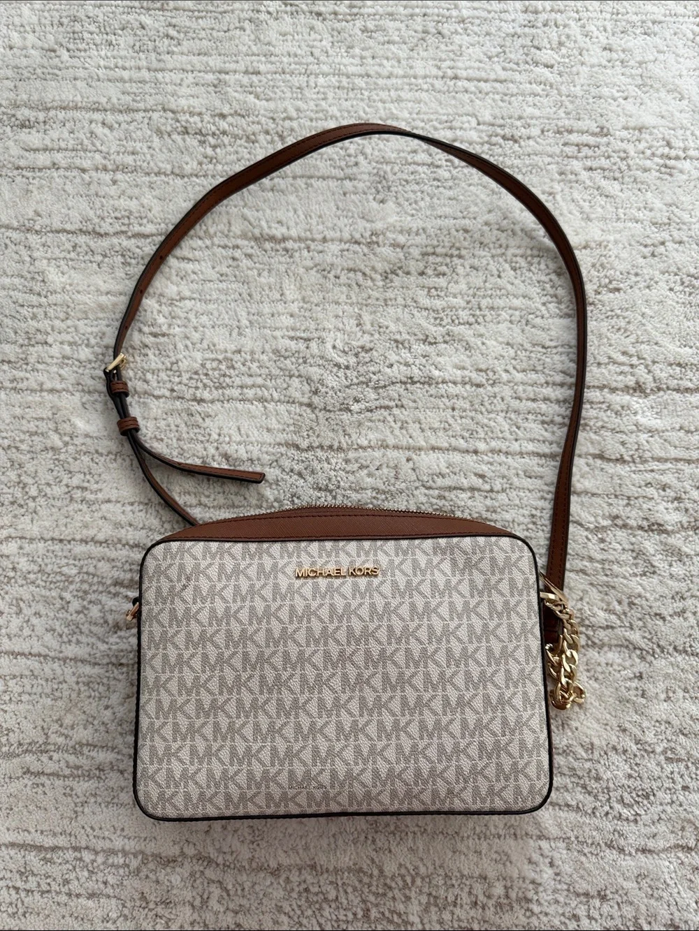 Michael Kors Beige & Brown Logo Crossbody Shoulder Bag